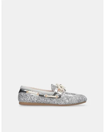 Pantofi loafer barcuta cu aspect stralucitor, Argintiu