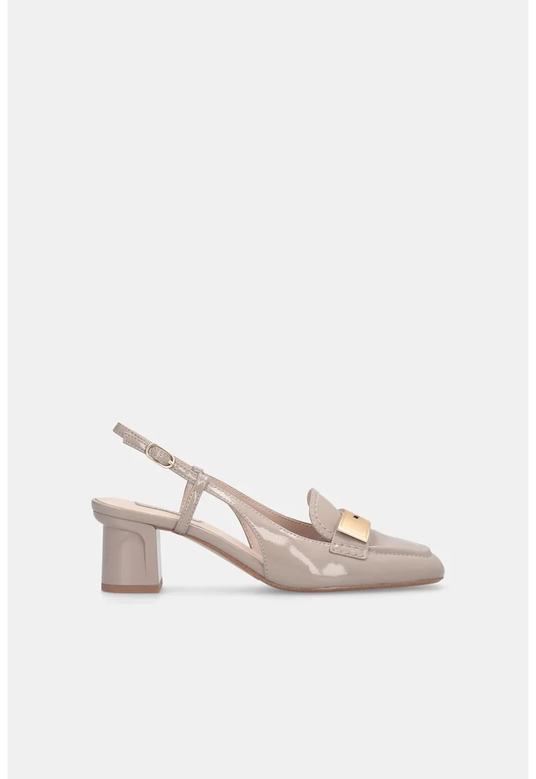 Pantofi slingback din piele lacuita cu varf patrat, Gri/Bej