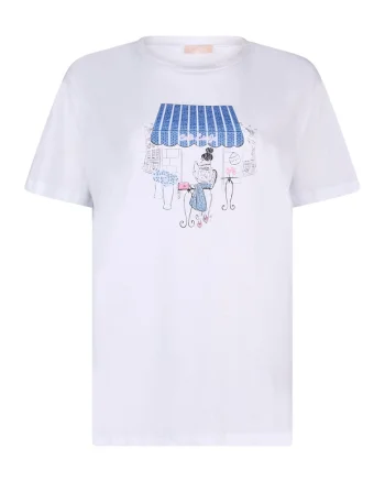 Tricou de bumbac cu imprimeu grafic, Alb/Albastru