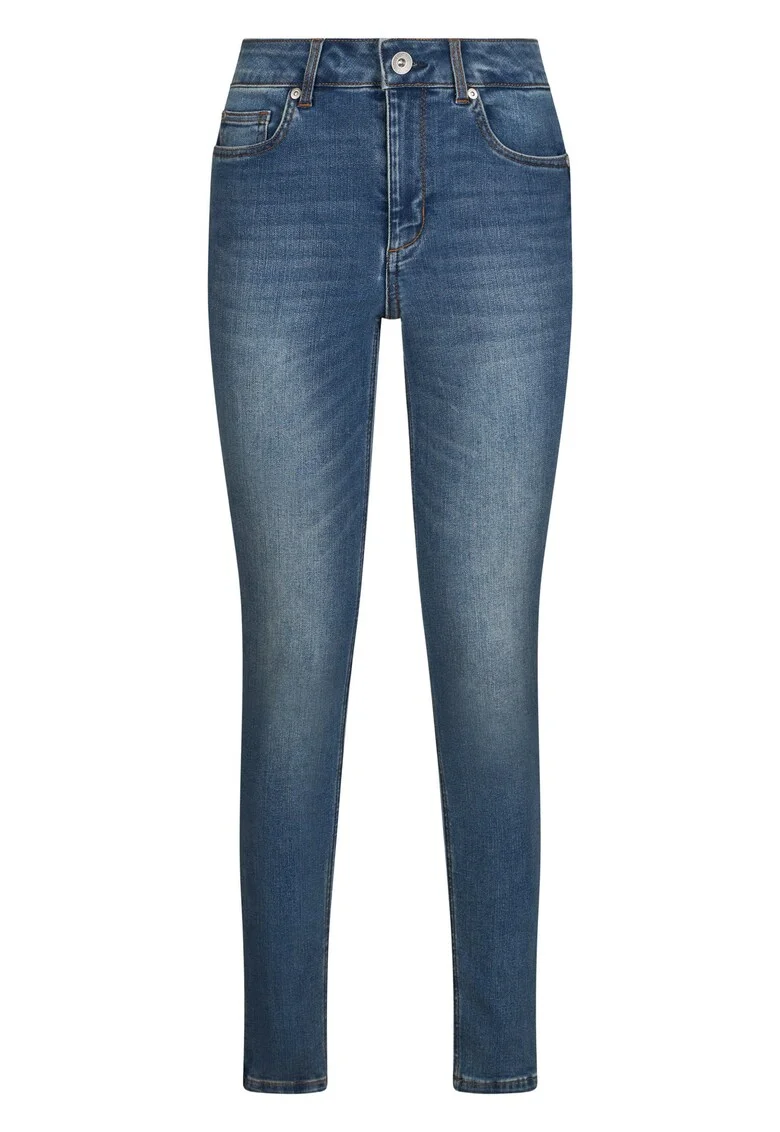 Blugi skinny cu talie inalta si aspect decolorat, Albastru inchis