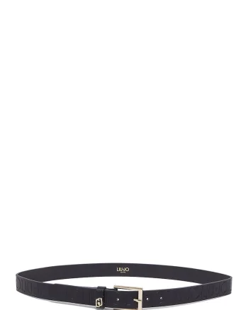 Curea de piele ecologica cu model logo, Negru