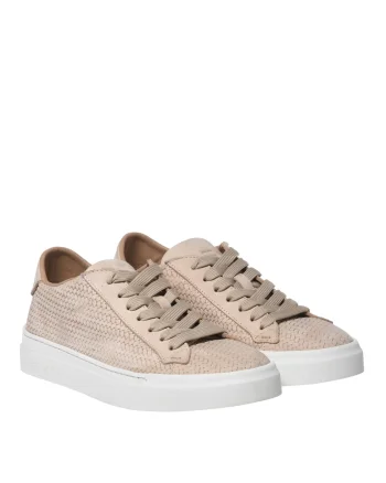 Pantofi sport din piele nabuc cu aspect tesut, Bej