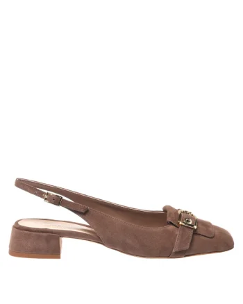 Pantofi slingback din piele intoarsa cu varf patrat si toc, Maro taupe