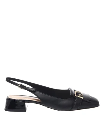 Pantofi slingback din piele intoarsa cu varf patrat si toc kitten, Negru