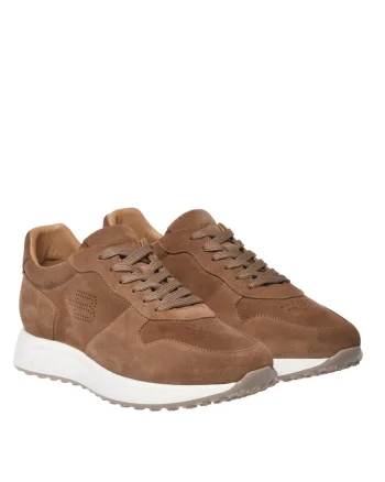 Pantofi sport de piele intoarsa cu garnituri de piele, Maro