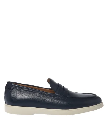 Pantofi loafer de piele cu logo, Albastru