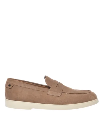 Pantofi loafer de piele intoarsa cu logo, Bej