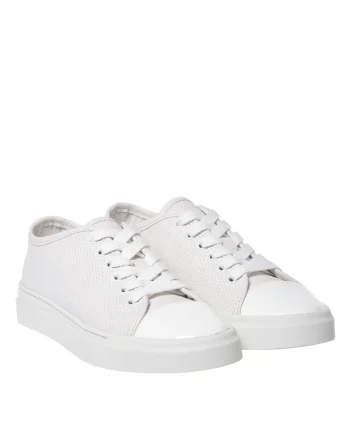 Pantofi sport cu perforatii si garnituri de piele lacuita, Alb