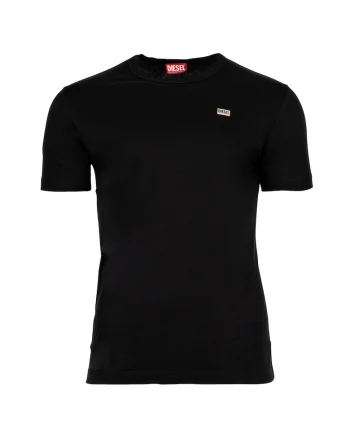 Tricou regular fit de bumbac cu decolteu la baza gatului, Negru