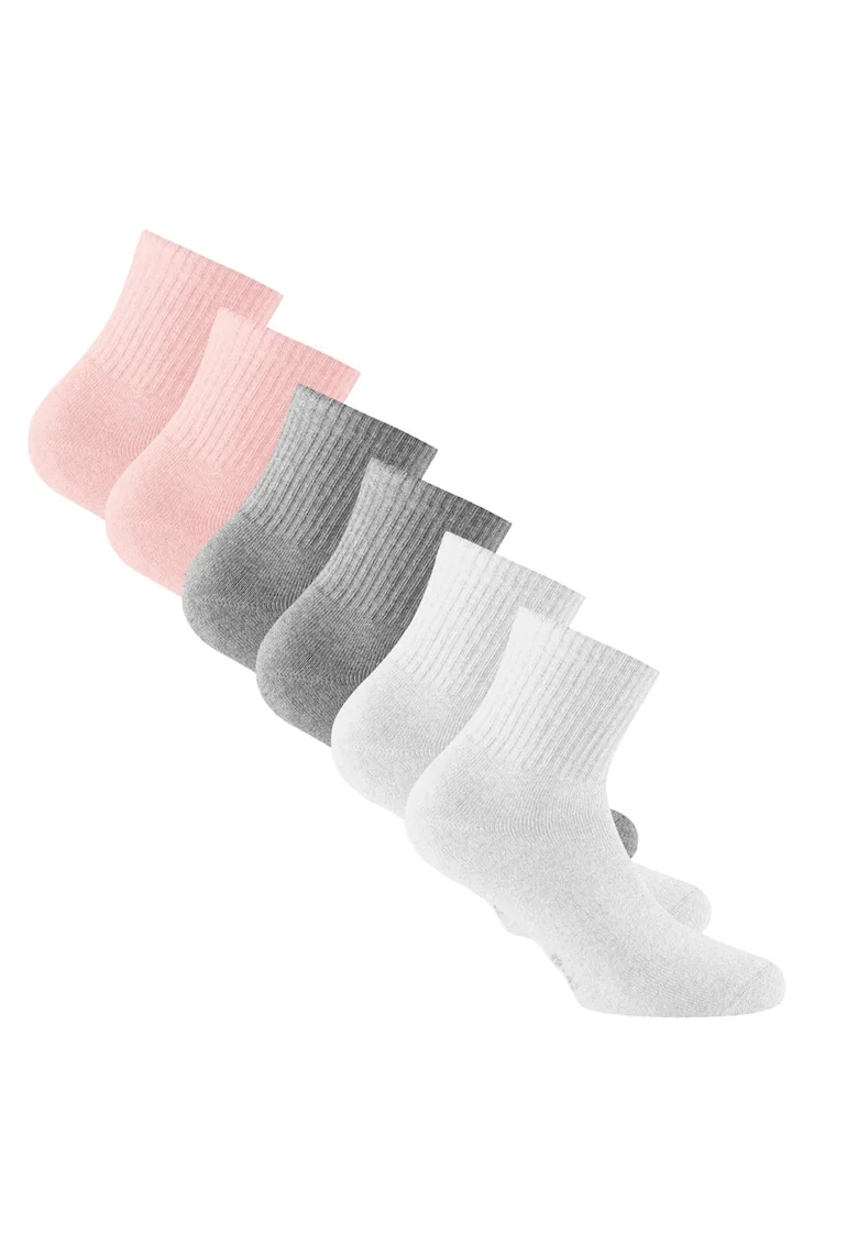 Set de sosete unisex din amestec de bumbac - 6 perechi, Alb/Gri/Roz
