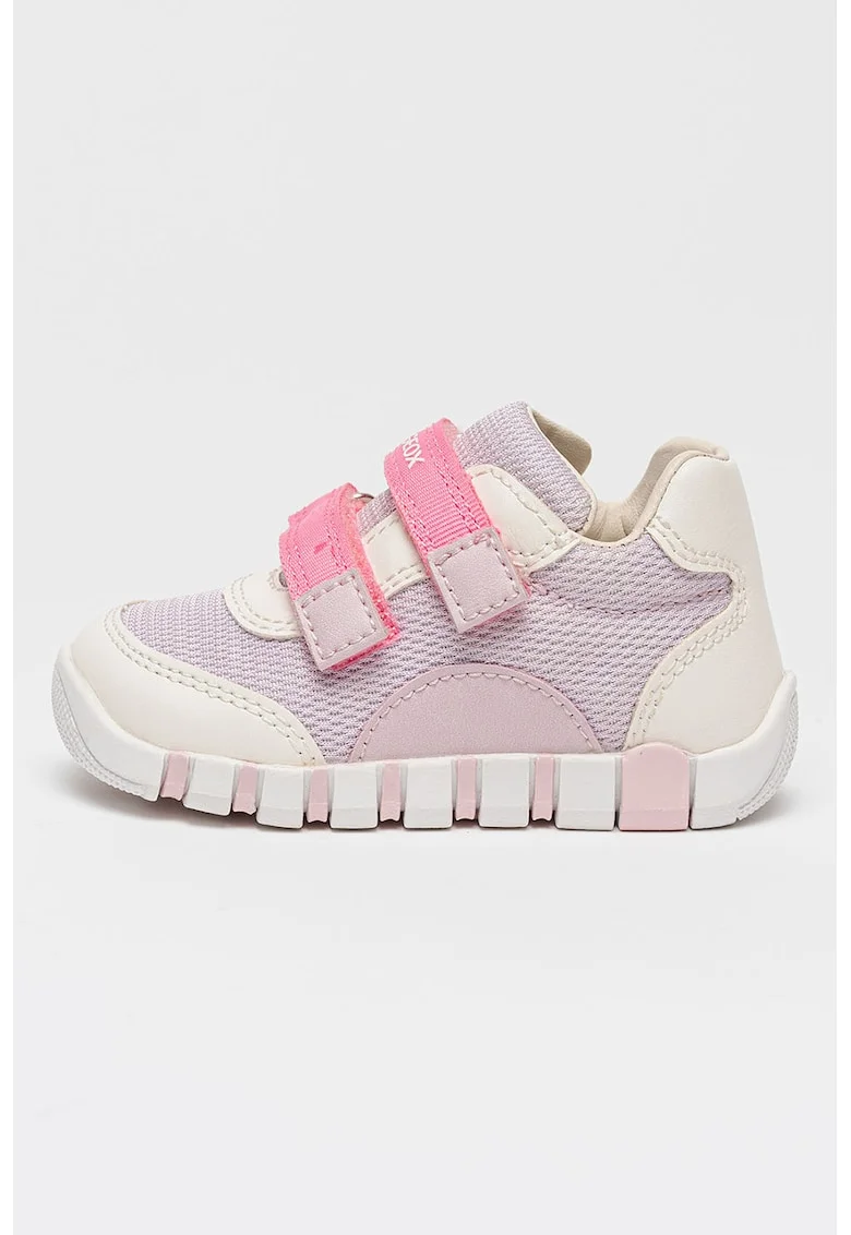 Pantofi sport Iupidoo cu velcro si garnituri de piele ecologica, Roz aprins/Lila/Alb murdar