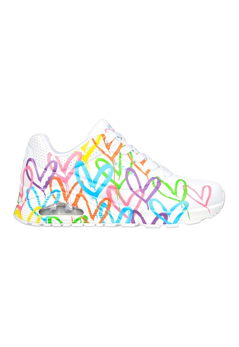 Pantofi sport de piele ecologica cu imprimeu contrastant Uno-Highlight Love, Alb/Violet