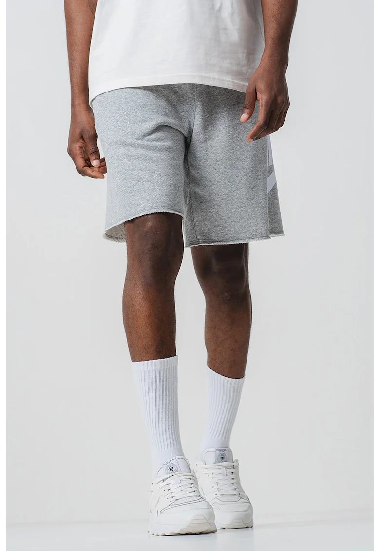 Pantaloni scurti cu snur si logo, Alb/Gri melange