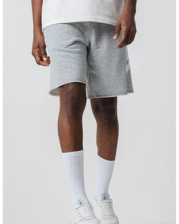 Pantaloni scurti cu snur si logo, Alb/Gri melange