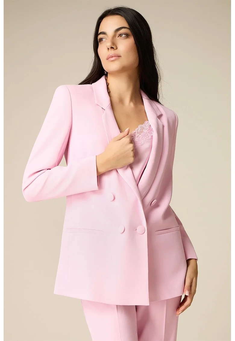 Sacou relaxed fit cu doua randuri de nasturi, Roz deschis