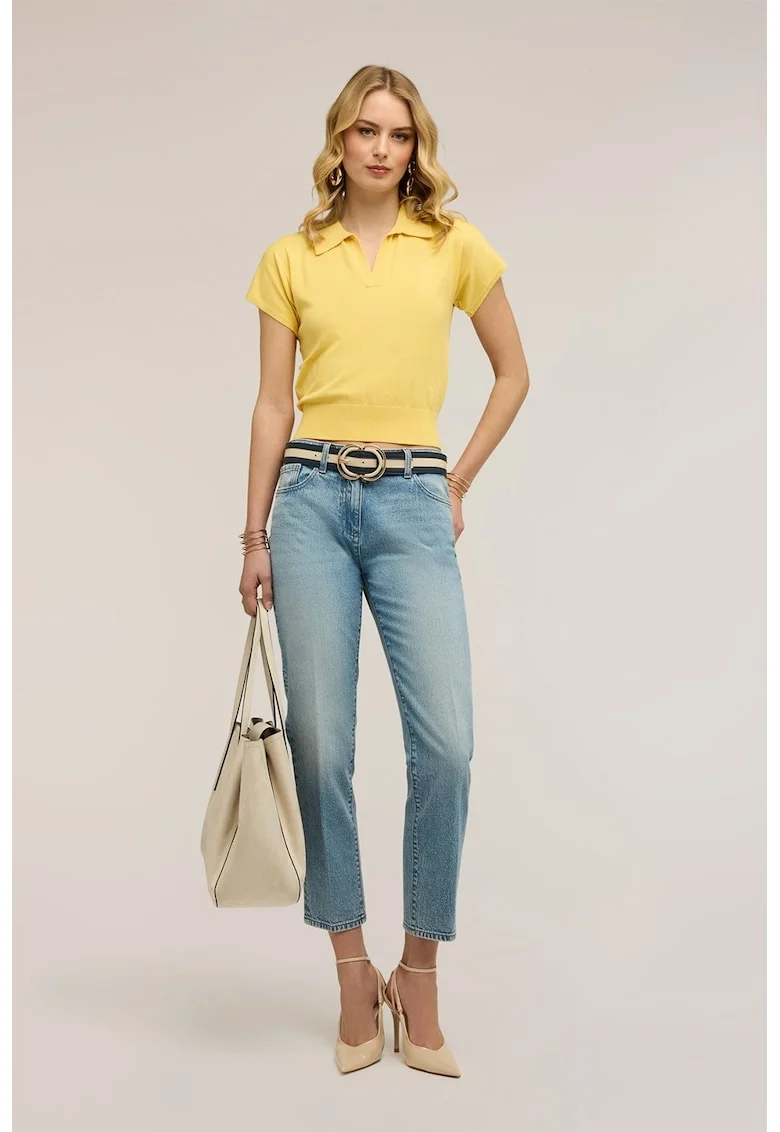 Blugi crop cu talie medie, Albastru deschis