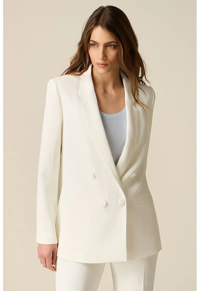Sacou relaxed fit cu doua randuri de nasturi, Alb fildes
