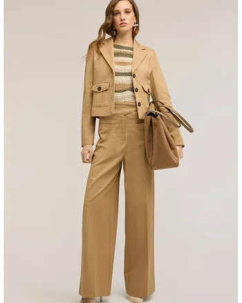 Sacou crop cu buzunare, Bej