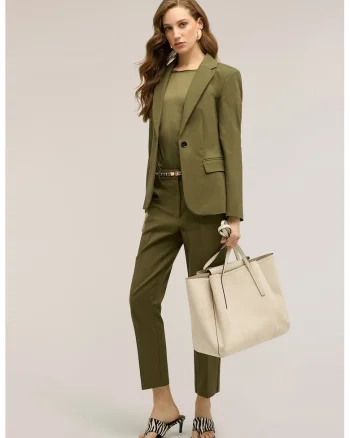 Sacou cu model uni si buzunare cu clapa, Verde feriga