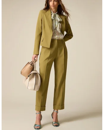 Pantaloni drepti cu pliuri, Verde sparanghel