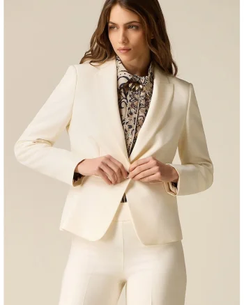 Sacou slim-fit cu model uni, Crem