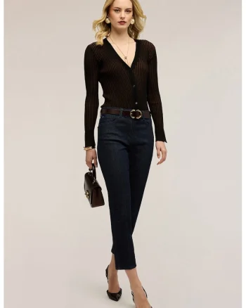 Oltre, Blugi crop cu talie medie, Negru