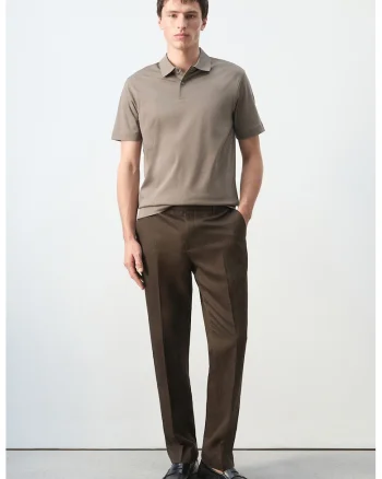 Pantaloni slim-fit din amestec de lyocell si in, Maro inchis