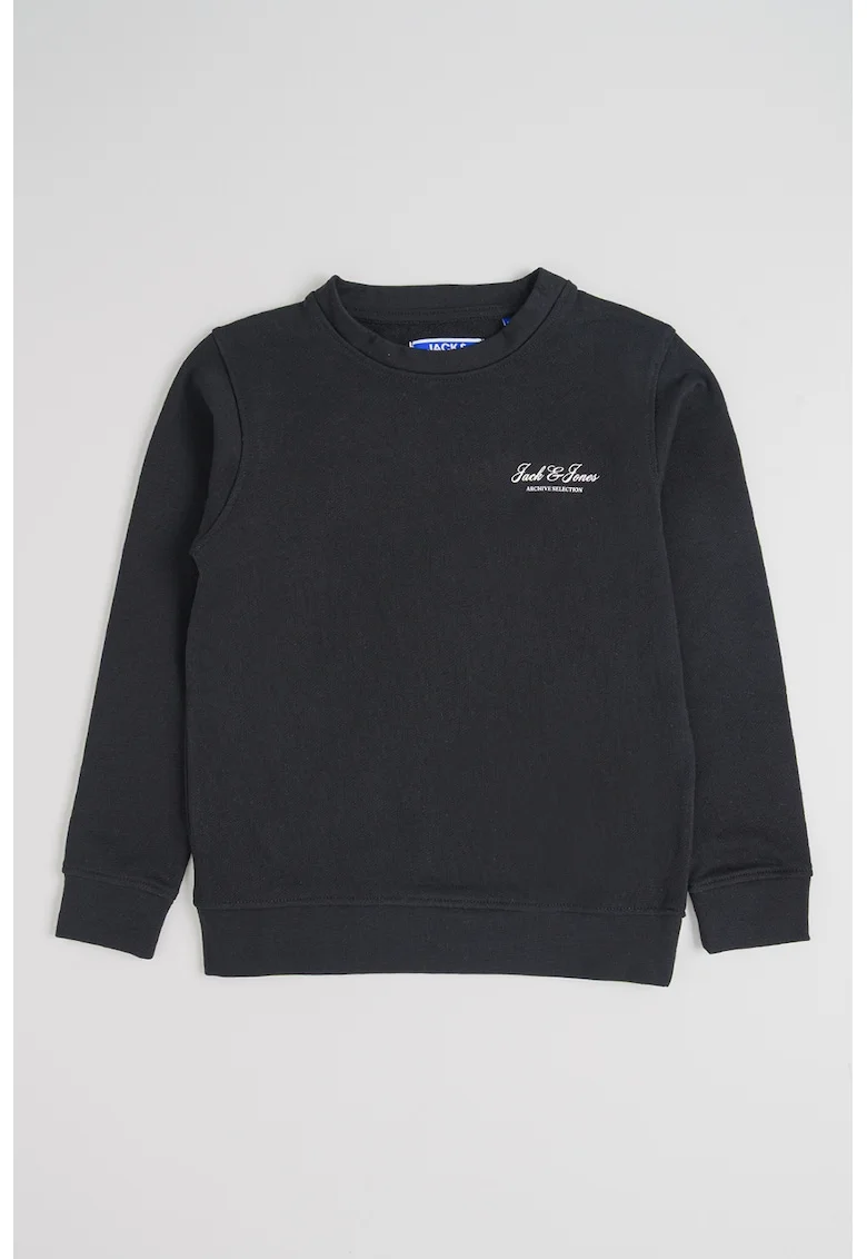 Bluza de trening din amestec de bumbac organic cu decolteu la baza gatului, Negru
