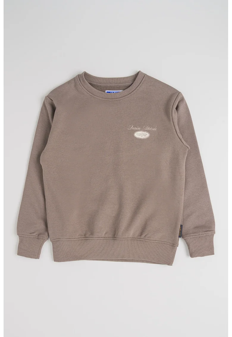 Bluza de trening din amestec de bumbac cu imprimeu text, Maro taupe
