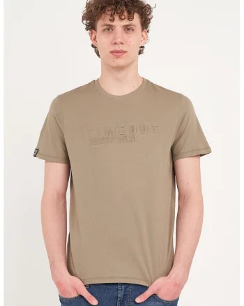 Tricou din bumbac cu decolteu la baza gatului, Kaki