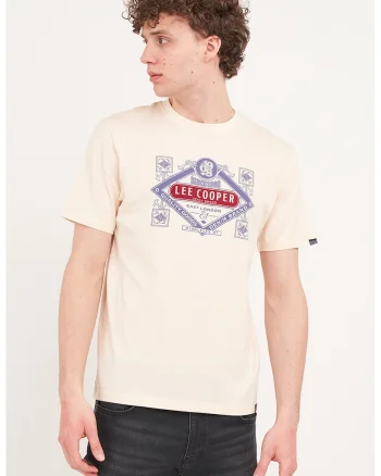 Tricou din bumbac cu imprimeu logo, Albastru inchis/Bej deschis