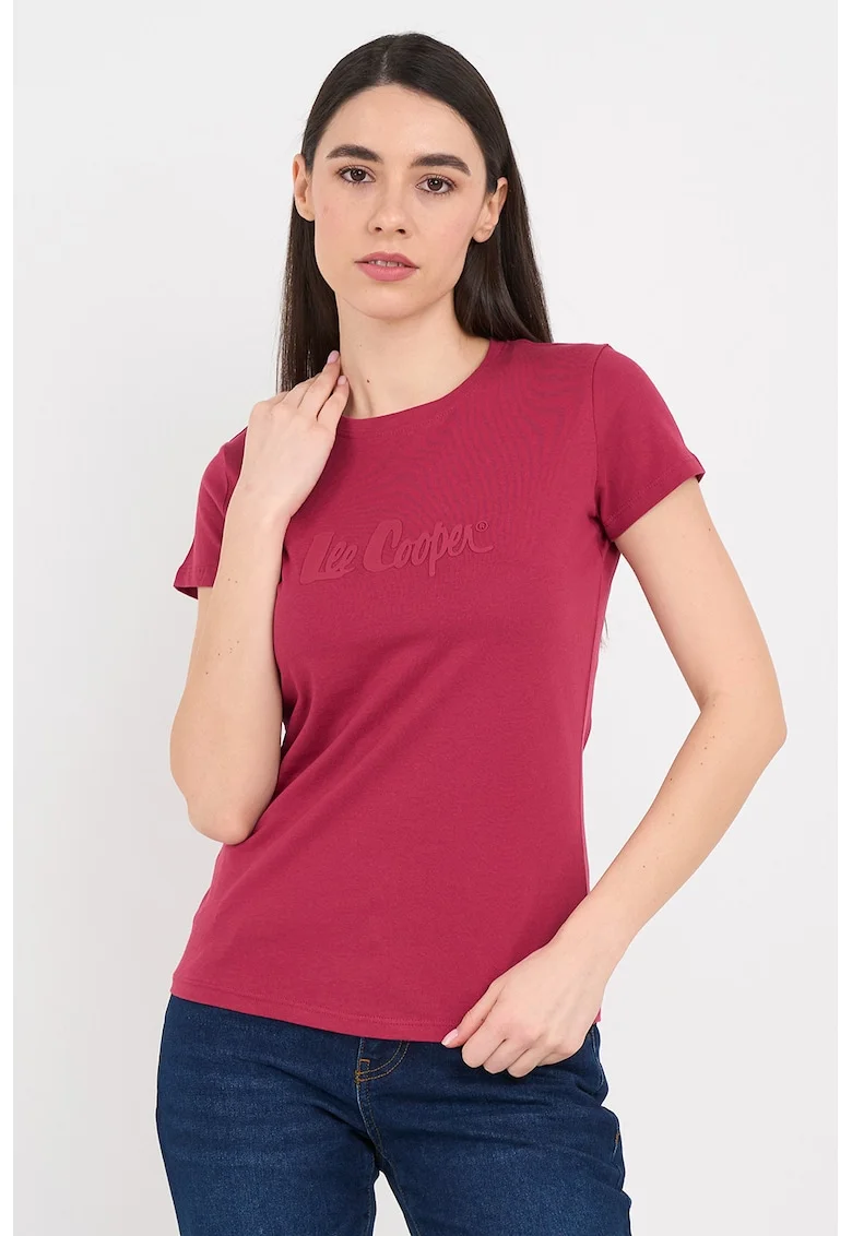 Tricou slim fit cu decolteu la baza gatului, Rosu inchis