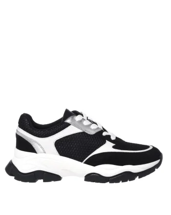 Sneakers din piele cu insertii din plasa, Negru