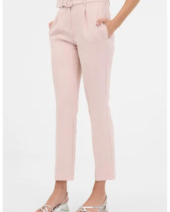 Pantaloni cu talie inalta si curea, Roz pastel