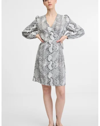 Rochie cambrata cu decolteu in V si model, Alb/Gri inchis