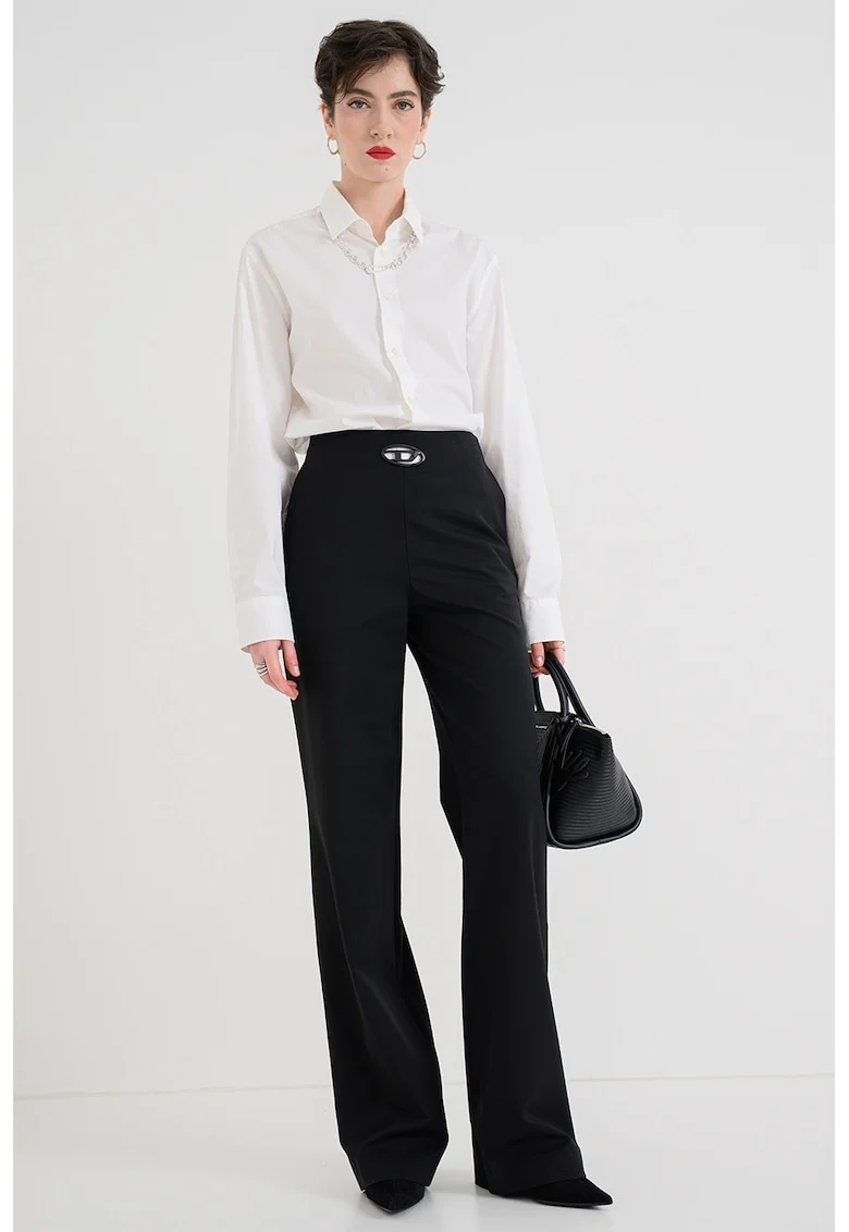 Pantaloni evazati cu talie inalta P-Relais, Negru