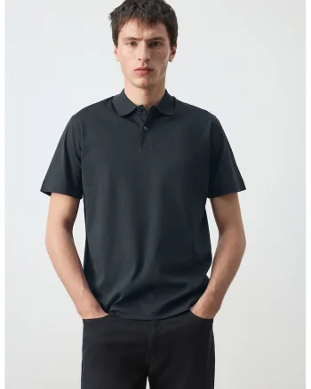 Tricou polo din bumbac, Gri carbune