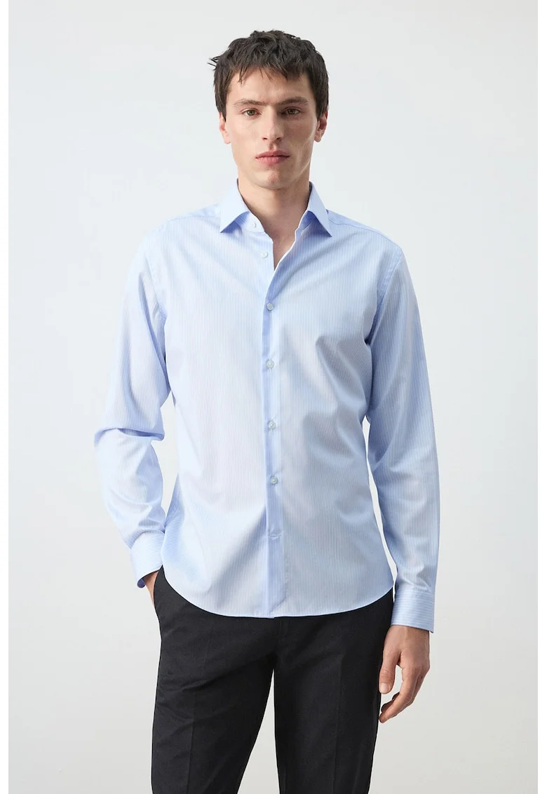 Camasa slim-fit din amestec de lyocell Essentials, Alb/Albastru deschis