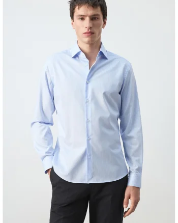 Camasa slim-fit din amestec de lyocell Essentials, Alb/Albastru deschis