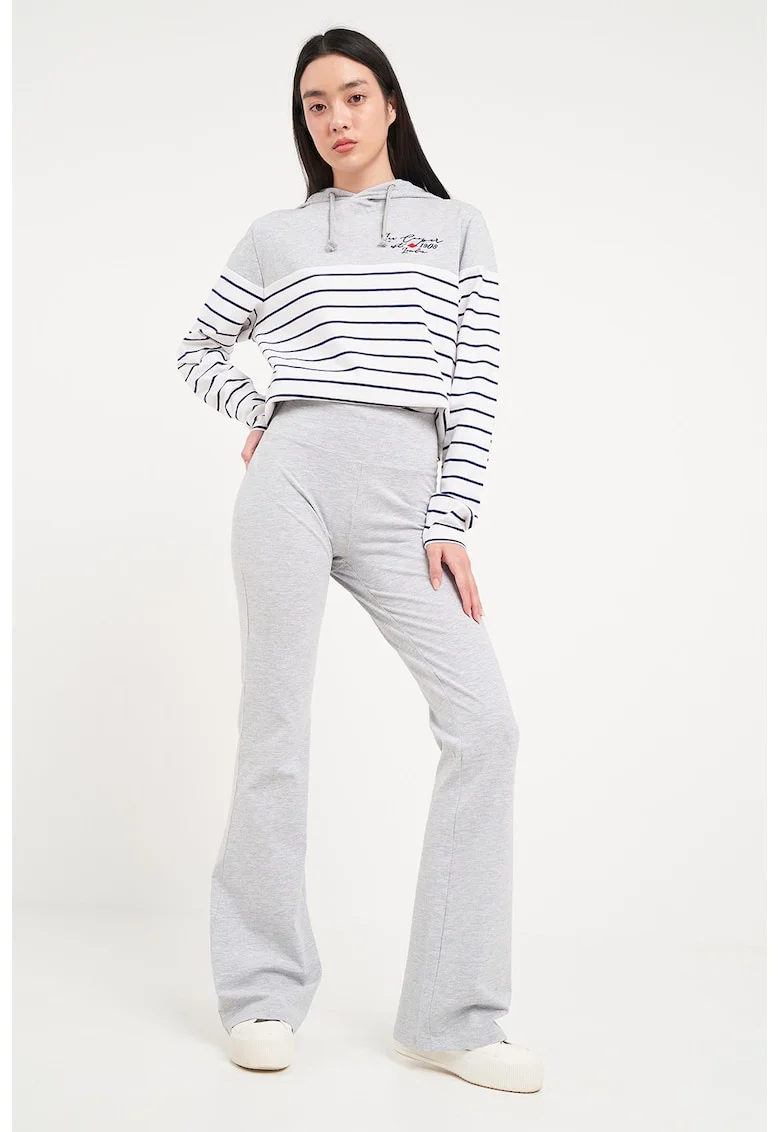 Pantaloni de trening evazati cu talie inalta, Gri deschis melange