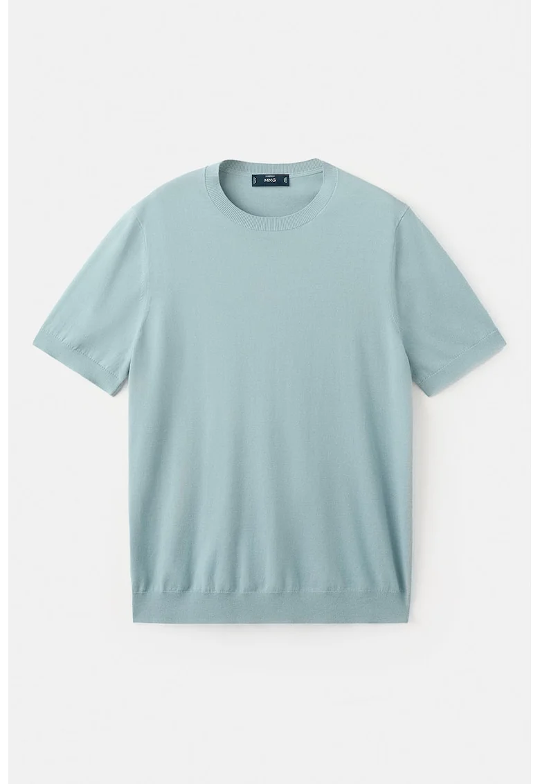 Tricou tricotat fin cu decolteu la baza gatului, Verde pal
