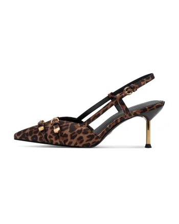 Pantofi slingback cu catarame, Auriu/Maro inchis/Negru