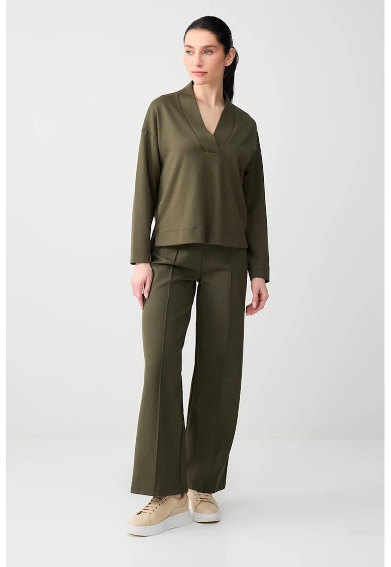 Pantaloni cu croiala ampla si talie inalta, Verde masliniu