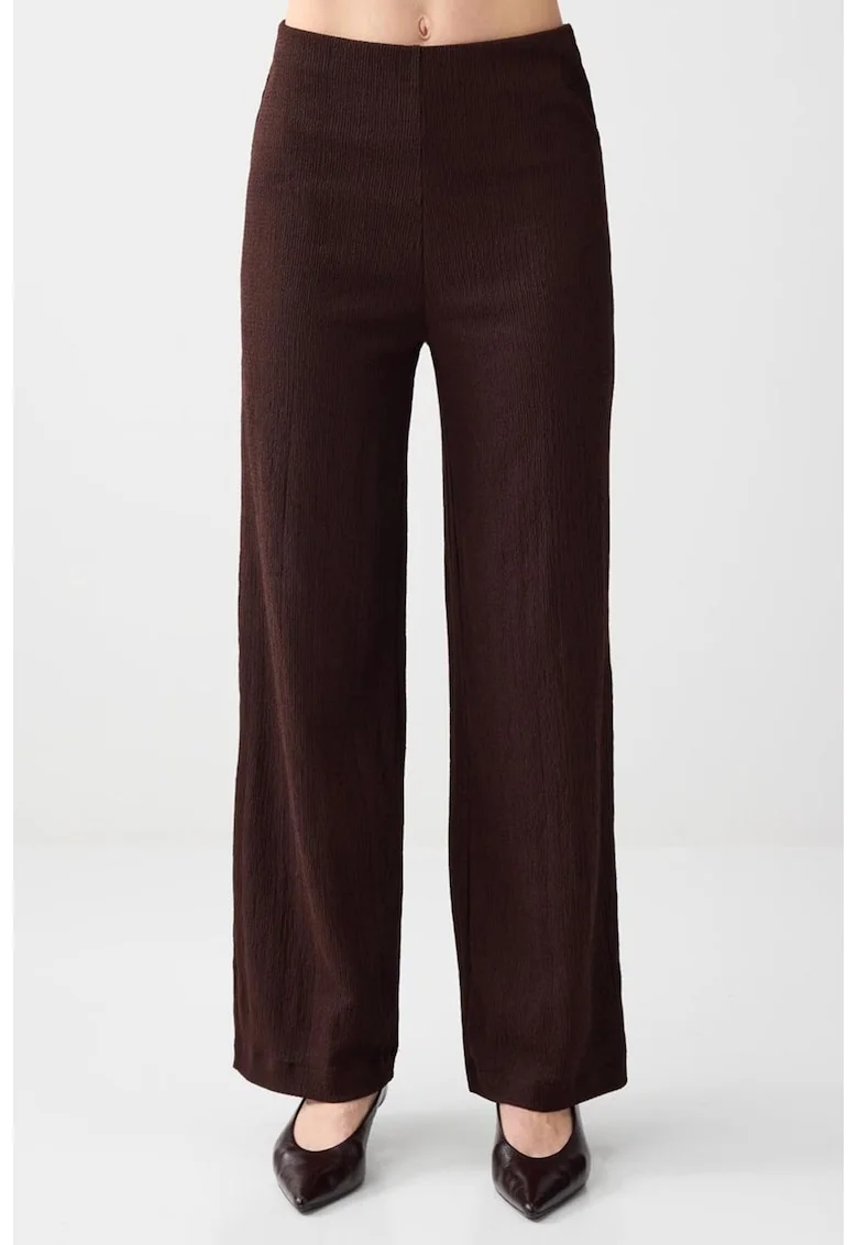Pantaloni cu croiala ampla si talie medie, Maro cognac