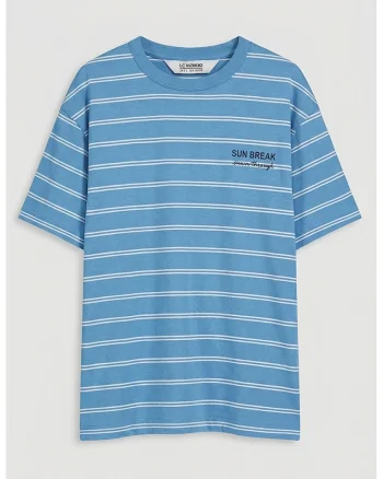 Tricou de bumbac cu dungi, Alb/Albastru prafuit