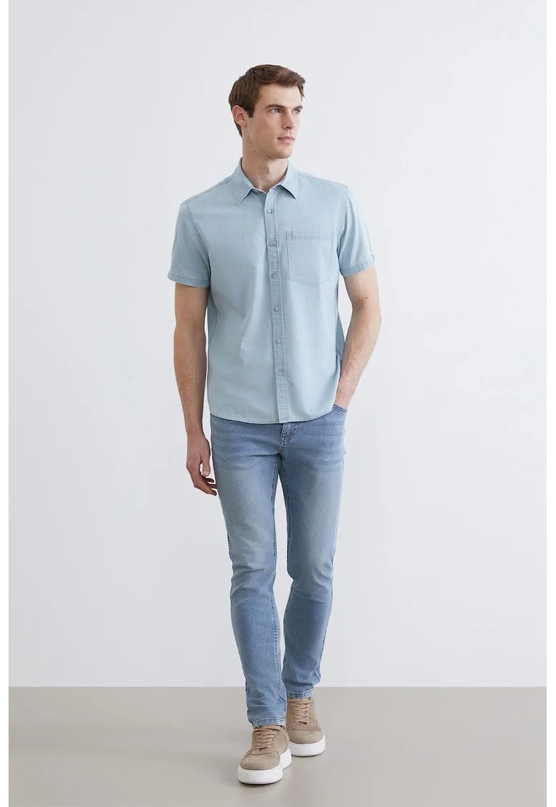 Blugi slim fit cu talie medie, Albastru pastel