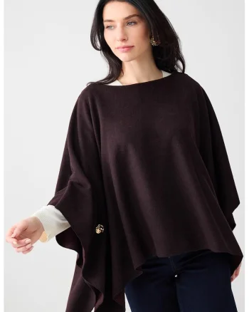 Poncho din tricot cu nasturi contrastanti, Maro