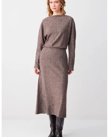 Rochie din tricot cu maneci liliac, Maro melange