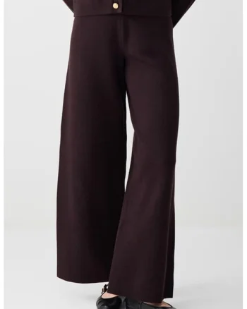 Pantaloni cu croiala ampla si talie medie, Maro cognac