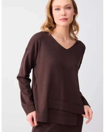 Bluza lejera cu decolteu in V si maneci cazute, Maro
